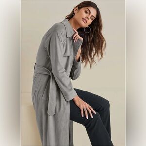 Faux Suede Trench Coat